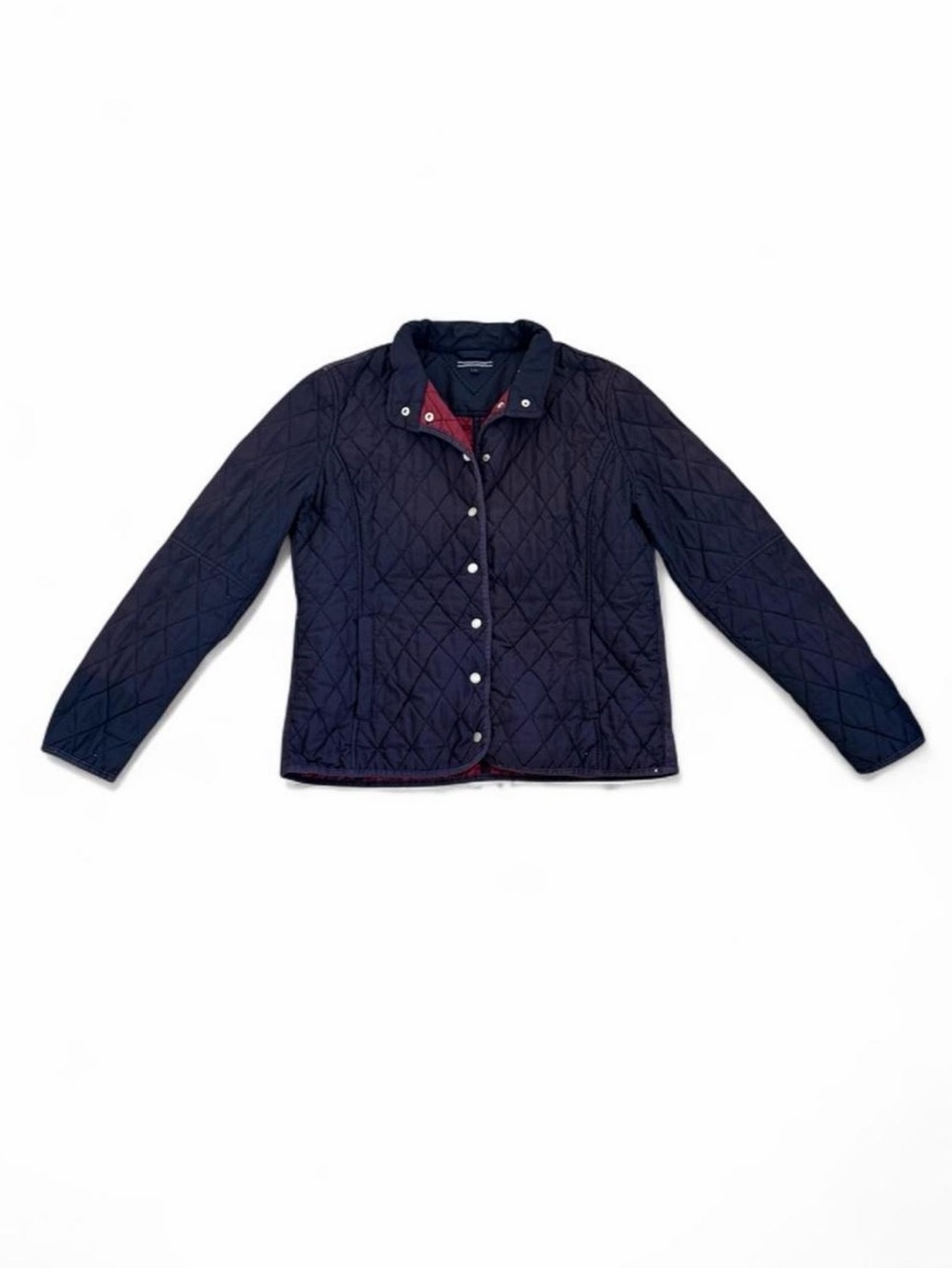 Tommy Hilfiger Quilted Navy Utility Jacket with Burgundy Trim